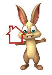 cute Bunny cartoon character with home sign