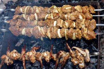 Grilled meat on a skewer