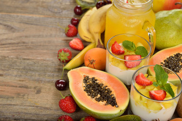 Beverage and desserts with fresh fruits