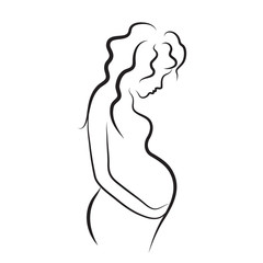 pregnant woman silhouette, sketch,  isolated vector symbol