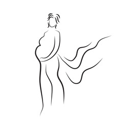 pregnant woman silhouette, sketch,  isolated vector symbol