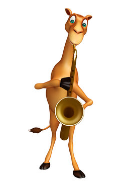 cute Camel cartoon character with saxophone