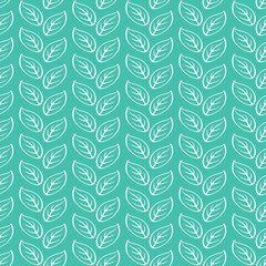 outline of  leaves seamless pattern. vector illustration isolated on green background.