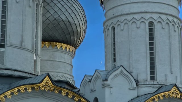 Domes of the assumption Cathedral of the Kremlin of Rostov the Great timelapse. The Golden ring of Russia
