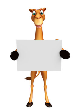 cute Camel cartoon character with white board