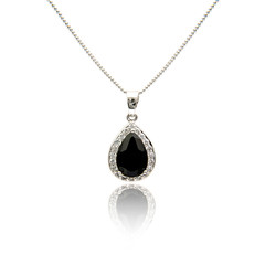 Black spinel Diamond pendant isolated on white
