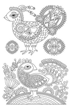 original black and white line drawing page of coloring book bird