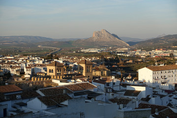 Looking over the town of Antequera towards Pena de los Enamorados or Lovers Rock