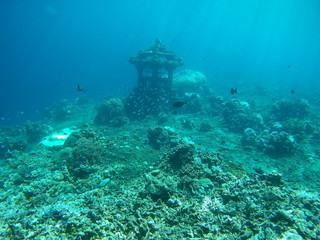 Naklejka na ściany i meble Underwater landmark and part of the main land. Amed village, Bali, Indonesia