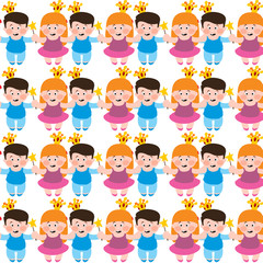 Little boy and girl seamless pattern, princess and prince, toddler and baby.