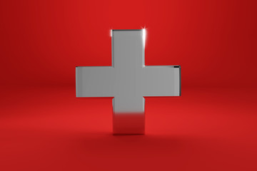 3d rendering of swiss flag in chrome metal style