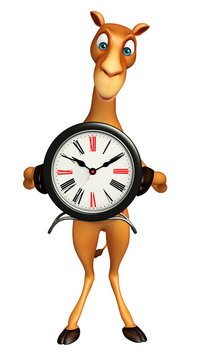 cute Camel cartoon character with clock