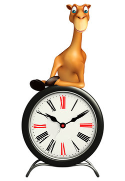 cute Camel cartoon character with clock