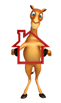 Camel cartoon character with home sign