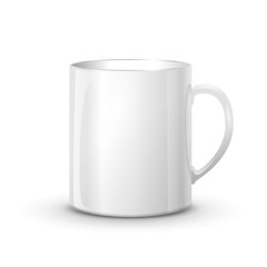 Realistic glossy white cup with shadow