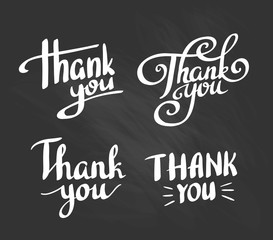 Obraz premium A set of style 'Thank You' design elements.Vector lettering on the chalckboard.