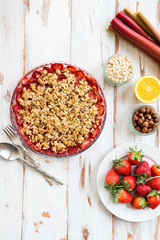 Rhubarb and Strawberry crumble with all ingredients