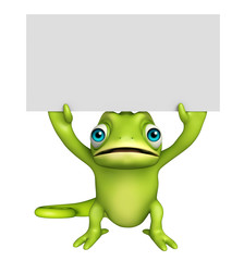 fun Chameleon cartoon character with white board
