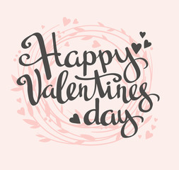 Stylish love card with floral wreath. Vintage vector lettering "Happy Valentine's day".
