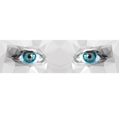 Low poly polygon black and white blue eye. Abstract vector illustration.
