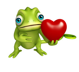 fun Chameleon cartoon character wth heart