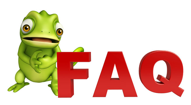 fun Chameleon cartoon character  with FAQ sign