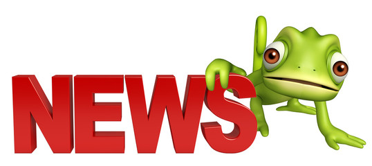 fun Chameleon cartoon character with news sign