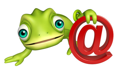 cute Chameleon cartoon character with at the rate sign
