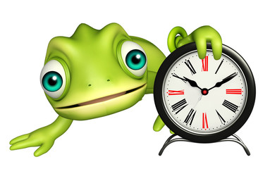 fun Chameleon cartoon character with clock