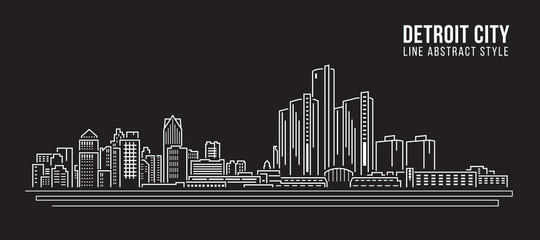 Cityscape Building Line art Vector Illustration design - detroit city