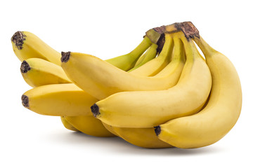 Bunch of raw organic bananas isolated on white background