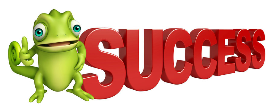 cute Chameleon cartoon character with success sign