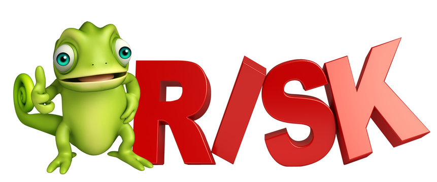 fun Chameleon cartoon character with risk sign