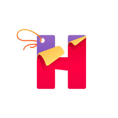H letter with paper folded corner and sale tag.