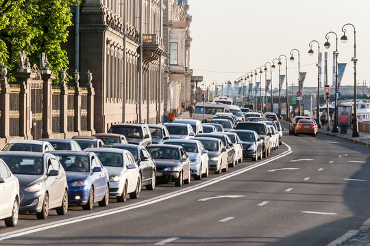 transport jam on city roads St. Petersburg