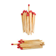 Set of Pile of Wooden matches isolated over the white background