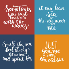 Hand drawn typography lettering phrases set about sea, ocean and summer time.