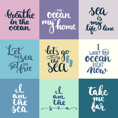 Hand drawn typography lettering phrases set about sea, ocean and summer time.