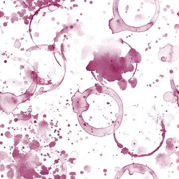 Pattern Wine glass painted with watercolors on white background. Study of a wine glass. Red wine. Abstract marks and stains on the glass. Marsala color 