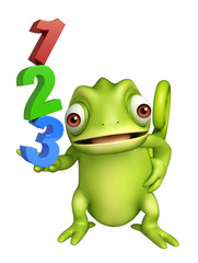 cute Chameleon cartoon character with 123 sign