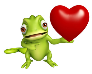 Chameleon cartoon character with heart