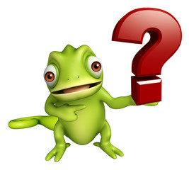 Chameleon cartoon character with question mark sign
