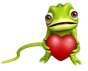 fun Chameleon cartoon character wth heart