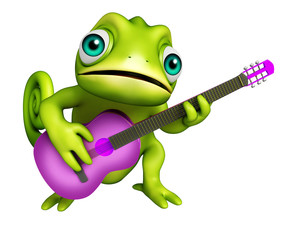 fun Chameleon cartoon character with guitar