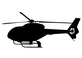 Silhouette of a large helicopter on a white background