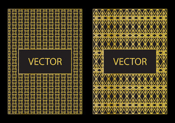 Vector set of design templates, leaflet and frames A4 size layout, luxury business solution, trendy elements - simple golden foildecoration on black background