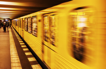 metro train in Berlin, Germany, in motion blur