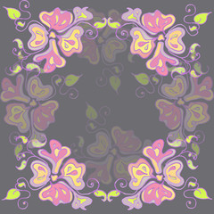 Fototapeta na wymiar Floral frame on a gray background. It can be used for greeting c
