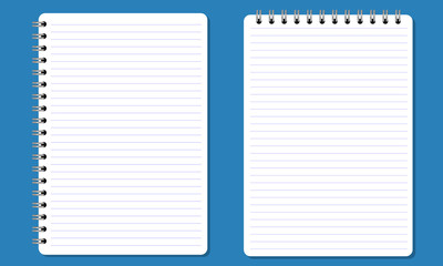 Blank spiral notepad notebook with lines. Flat color and Isolated.