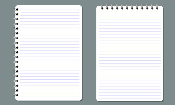 Blank spiral notepad notebook with lines. Flat color and Isolated.